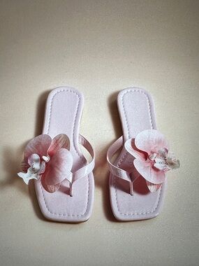 Women’s Pink Floral Orchid Slide Sandals size 9
